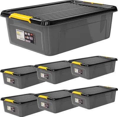 Image de MONZANA® 6x Caisse de rangement 30 L robuste avec couvercle hermétique empilable sans BPA gain de place caisse de rangement organisateur