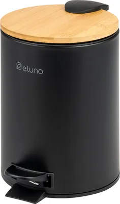 Image de eluno Seau à cosmétique, poubelle à pédale 3 litres en bambou et métal noir