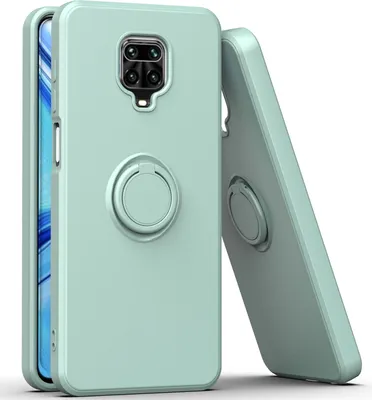 Produktbild von Redmi Note 9 Pro Handyhülle, Ring Halter Ständer Kratzfeste Weiche Silikon schutzhülle für Xiaomi Redmi Note 9S/9 Pro/9 Pro Max hellgrün