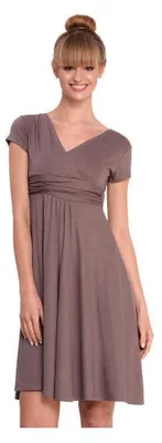 Produktbild von Damen Kleid Dress V-Ausschnitt, Cappuccino S