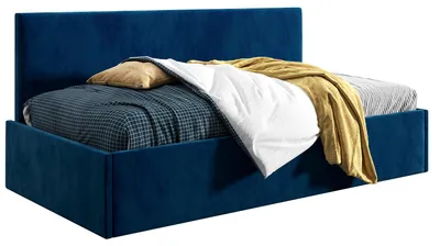 Produktbild von Belvedo Jugendbett Polsterbett 100x200 cm - Dunkelblau - Holzbett mit Lattenrost - Stoff Riviera 81 - Comfort Bari