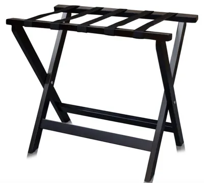 Produktbild von Casa Padrino Luxus Kofferständer Gepäckablage aus Buchenholz und Kunstleder in Schwarz 70 x 41 x H. 61 cm