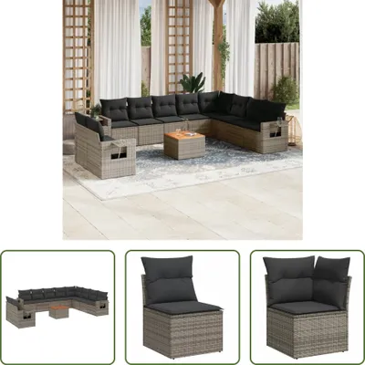 Produktbild von The Living Store 11-tlg. Garten-Sofagarnitur mit Kissen Grau Poly Rattan