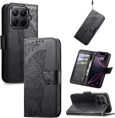 Produktbild von Kunstleder Hülle für Xiaomi 15T Pro Kartenfach & Standfunktion Design Schwarz
