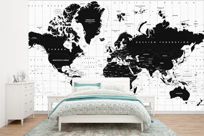 Produktbild von MuchoWow® Fototapete für Wohnzimmer oder Schlafzimmer Wandtapete Vinyl Motivtapete Weltkarte - Schwarz - Weiß - Atlas - Erde - Bildung - 320x240 cm - Kindertapete - Tapeten