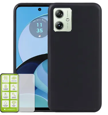 Produktbild von Für Motorola Moto G34 Silikon Hülle H9 Glas Handy Tasche Schwarz Etuis Cover Case Kappe