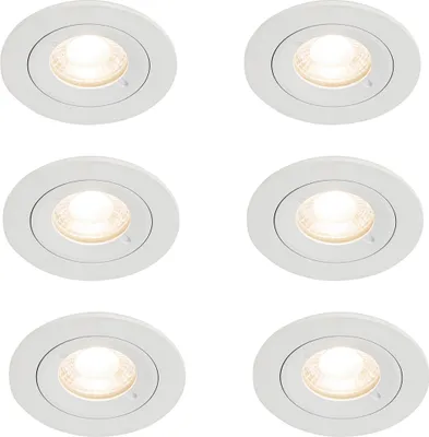 Produktbild von QAZQA - Modern Set mit 6 weißen runden Einbauleuchten GU10 50 mm IP44 - Xena I Wohnzimmer I Schlafzimmer - Aluminium Rund - LED geeignet GU10