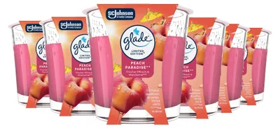 Produktbild von Glade® Duft-Kerze im Glas, 6er Pack, Peach Paradise, bis zu 27 Stunden Brenndaue
