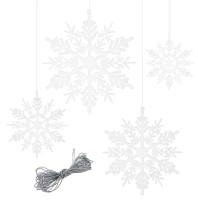 Image de 40 décorations en forme de flocons de neige blancs, avec cordelette, pour Noël