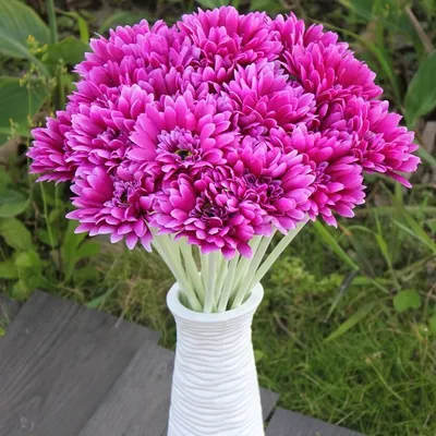 Productafbeelding van 10 stuks kunstbloemen, zonnebloem, mum, gerbera, margriet, bruidsboeket, zijde, bloemen voor bruiloft en feest - roze