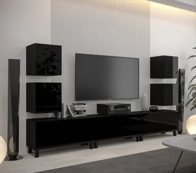 Produktbild von Furnitech Wohnwand Wohnzimmer - Wohnzimmer Möbel mit LED RGB - 16 Farben - Hängend Wohnwand Modern - Regale und TV Schrank (AN107-21B-HG1)