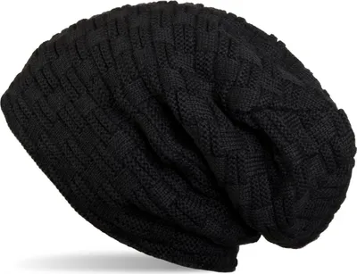 Produktbild von styleBREAKER Feinstrick Longbeanie Mütze mit Flecht Muster und warmem Fleece Innenfutter | Winter Strickmütze Uni elastisch weich bequem warm