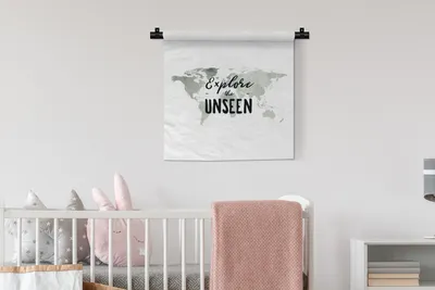 Produktbild von MuchoWow® Wandteppich Wandbehang Weltkarte - Aquarell - Zitat 60x60 cm Tapisserie Dekoration Wandtuch - Dekorationen - Wand Decke