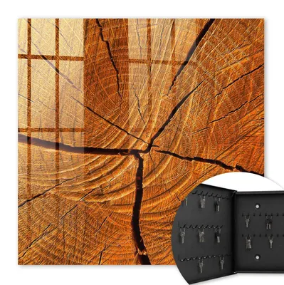 Produktbild von Metall Schlüsselkasten 30 x 30 cm - schwarzer Schlüsselschrank zur Wandmontage - wandhängende Schlüsselbox mit Tür - nach links öffnend - Schlüsselaufbewahrung für Flur - Büro - Arbeitszimmer - Werkstatt - Garage - Holzmaserung