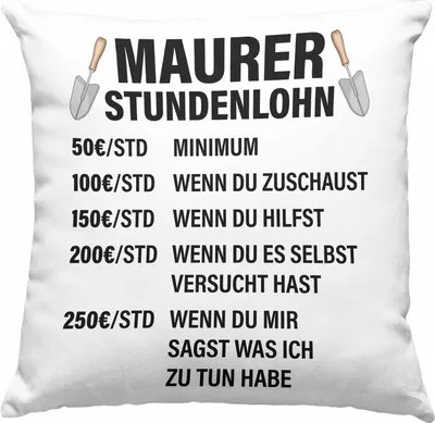 Produktbild von Trendation - Maurer Deko-Kissen mit Füllung 40x40 Geschenk Mit Spruch Maurer Geschenkidee Lustig Männer  Deko-Kissen mit Füllung 40x40 Stundenlohn (Blau)