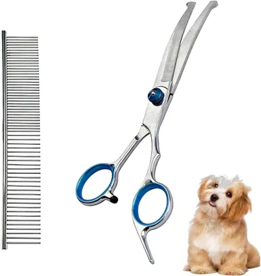 Imagen del producto de Tijeras para peluquería, curvadas, con punta redonda, de acero inoxidable, 15 cm, para perros y gatos