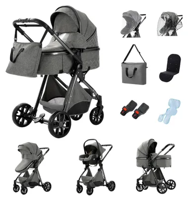 Productafbeelding van Babywagen, lichtgewicht reiswieg, compact en inklapbaar, model V9, kleur donkergrijs