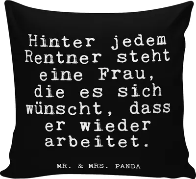 Produktbild von Mr. & Mrs. Panda Kissen 40x40 Hinter jedem Rentner steht... - Schwarz - Geschenk, Sofakissen, Polster, couch, bedruckt, Rentnerin, Pensionierung, Lustige Sprüche, Deko