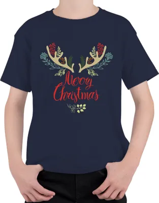 Produktbild von Merry Christmas Rentier Tannen - Weihnachten Weihnachtsgeschenk Christmas Uni Kinder T-Shirt, Navy, 104