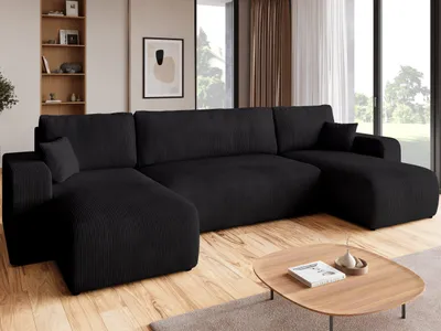 Produktbild von BroMARKT Ecksofa PUMI Schlaffunktion Bettkasten U-Form 125x268 cm Schwarz
