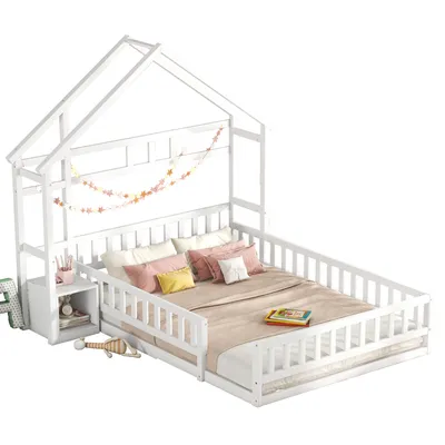 Obrázek produktu pro Sweiko 140 x 200 cm dětské postele, ploché postele, domácí postele se zábranami, dětské postele s nočními stolky, bílé
