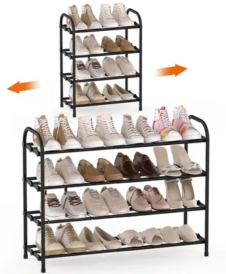 Produktbild von Ausziehbares Schuhregal Metall 4 Ebenen 43-78cm Schwarz Platzsparend