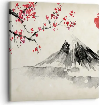 Produktbild von Bild auf Leinwand - Leinwandbild - Einteilig - Aquarell asiatisch Landschaft - 30x30cm - Wand Bild - Wanddeko - Wandbilder - Leinwanddruck - Bilder - Wanddekoration - Leinwand bilder - AC30x30-4513