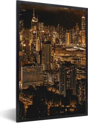Produktbild von MuchoWow® MuchoWow® Gerahmtes Poster Gold - Stadt - Gebäude 40x60 cm - Poster mit zchwarzem Bilderrahmen - Papierdruck - Wandbilder