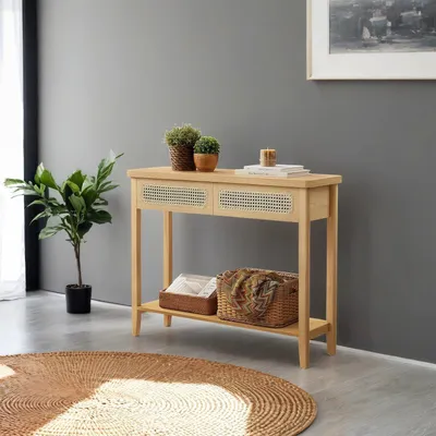 Zdjęcie produktu dla Brązowy stolik konsolowy - stolik do przedpokoju - MDF - 30 x 80 x 100 cm