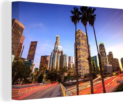 Produktbild von OneMillionCanvasses® - Leinwandbilder - 150x100 cm, Stadt - Palme, Wandbilder Kunstdruck Wanddekoration - Foto auf Leinwand - Gemälde auf Holzrahmen