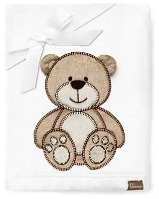 Image de Be Mammy Couverture douillette pour bébé, couverture douillette, couvre-lit avec application 3D, 76 x 102 cm BE20-168 (Blanc - Ours, 76 x 102 cm)