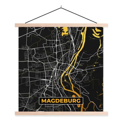 Produktbild von MuchoWow® Textilposter Magdeburg - Stadtplan - Deutschland - Karte - Gold 40x40 cm mit holzfarbenen Rahmen - Posterleiste