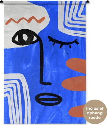Produktbild von MuchoWow® Wandteppich Wandbehang Gesicht - Abstrakt - Blau 90x135 cm Tapisserie Dekoration Wandtuch - Baumwolle - Wandskulptur