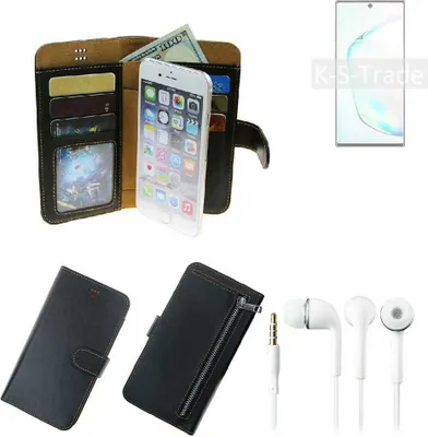 Produktbild von TOP SET Handy Hülle Schutz Hülle kompatibel mit Samsung Galaxy Note10+ SD855  schwarz aus Kunstleder + Kopfhörer Smartphone Tasche vollwertige