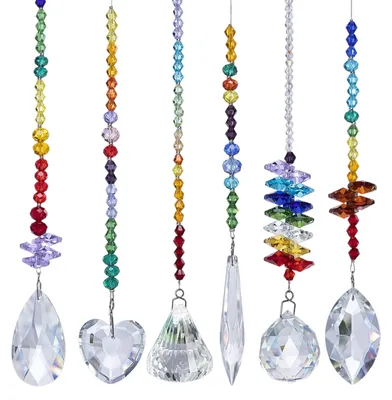 Produktbild von Kristall-Sonnenspiegel Chakra 6 Stück, 18–22 cm, Regenbogen-Lichteffekt Für Fenster, Garten Und Büro