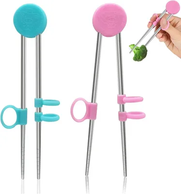 Productafbeelding van Essstäbchen Set van 2 Paar in blauw en roze, met trainingsfunctie