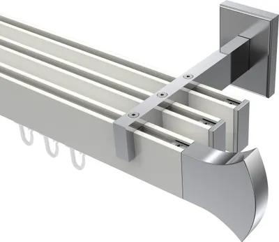 Produktbild von Interdeco Innenlaufstange / Gardinenstange mit Innenlauf Weiß / Chrom, Typ Smartline Conex (Rundung), 14x35 mm 3-läufig, 100 cm