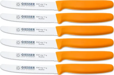 Produktbild von 6er Set Giesser Brötchenmesser Tomatenmesser Küchenmesser 3mm Wellenschliff Klinge 11cm - gelb