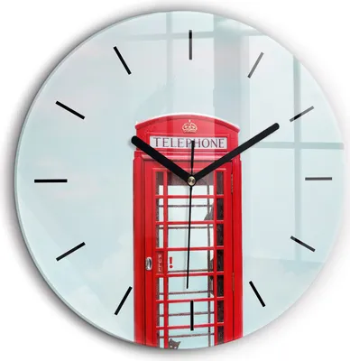 Produktbild von Wallfluent Große Wanduhr – Stilles Quarzuhrwerk - Uhr Dekoration Wohnzimmer Schlafzimmer Küche - Zifferblatt mit Striche - schwarze Zeiger - 60 cm - Telefonzelle