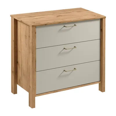 Image de AX LIVING Commode avec tiroirs Iseonia K3T 90cm, chene Wotan & Beige