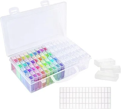 Produktbild von Famanu Mini Aufbewahrungsbox mit 64 transparenten Fächern für Diamantmalsteine und kleine Zubehörteile