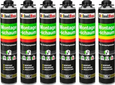 Produktbild von Isolbau - Bauschaum Montageschaum 6 x 750 ml PolyurethanSchaum 1K Pistolenschaum Zargenschaum - Isolierung Abdichtung für Innen und Außen