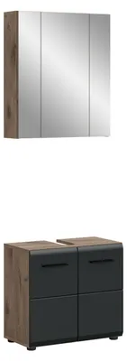 Immagine prodotto di xonox.home Combinazione bagno Ice (L/A/D: 60x185x30 cm) in nero opaco e riproduzione in Rovere Nox