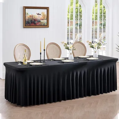 Produktbild von Dehnbare Elasthan Tischdecke Rechteckig 243 cm Schwarz Waschbar Knitterfrei für Partys Veranstaltungen Hochzeiten Bankette