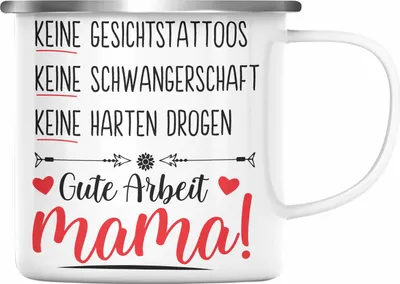 Produktbild von Trendation - Muttertag Emaille Tasse Muttertagsgeschenk Keine Gesichtstatoos Keine Schwangerschaft Mama Emaille Emaille Tasse Geschenk Spruch (Silber)