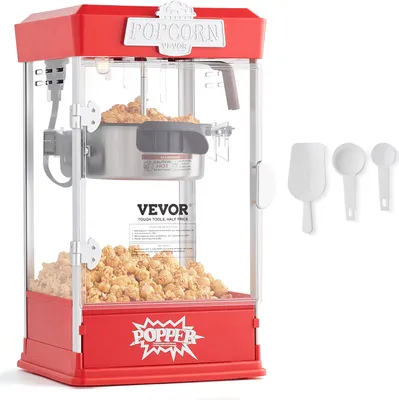 Zdjęcie produktu dla VEVOR maszyna do popcornu maszyna do popcornu 480 W maszyna do popcornu maszyna do popcornu 4 uncje czajnik wytwarza 1,5 gal na załadunek, stołowa maszyna do popcornu z 3 miarkami, maszyna do popcornu w stylu kinowym czerwona kawiarnia