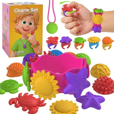 Produktbild von 22 Stück Fidget Ring Toys,Fidget Ringe Sensorik Spielzeug, Tiere, Pflanzen, Selbstgemachte Ringe, Armbänder, Halsketten Anti Stress Autismus Spielzeug