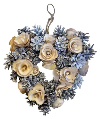 Weihnachtskranz, Herzform, Tannenzapfen, 26 cm, Weiß