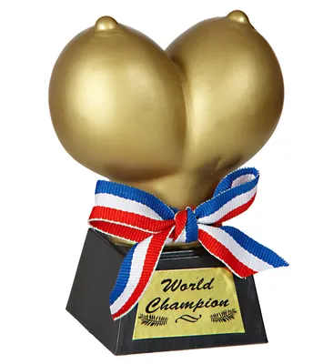 Produktbild von Witzige Busen-Trophäe frivoler Scherzartikel gold - Einheitsgröße