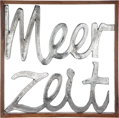 Image de Gilde Wandrelief, quadratisch, "Meerzeit", Schriftzug, Aluminium, Mangoholz, silberfarben, VE 1, L. 2,5 cm, B. 60 cm, H. 60 cm 42938